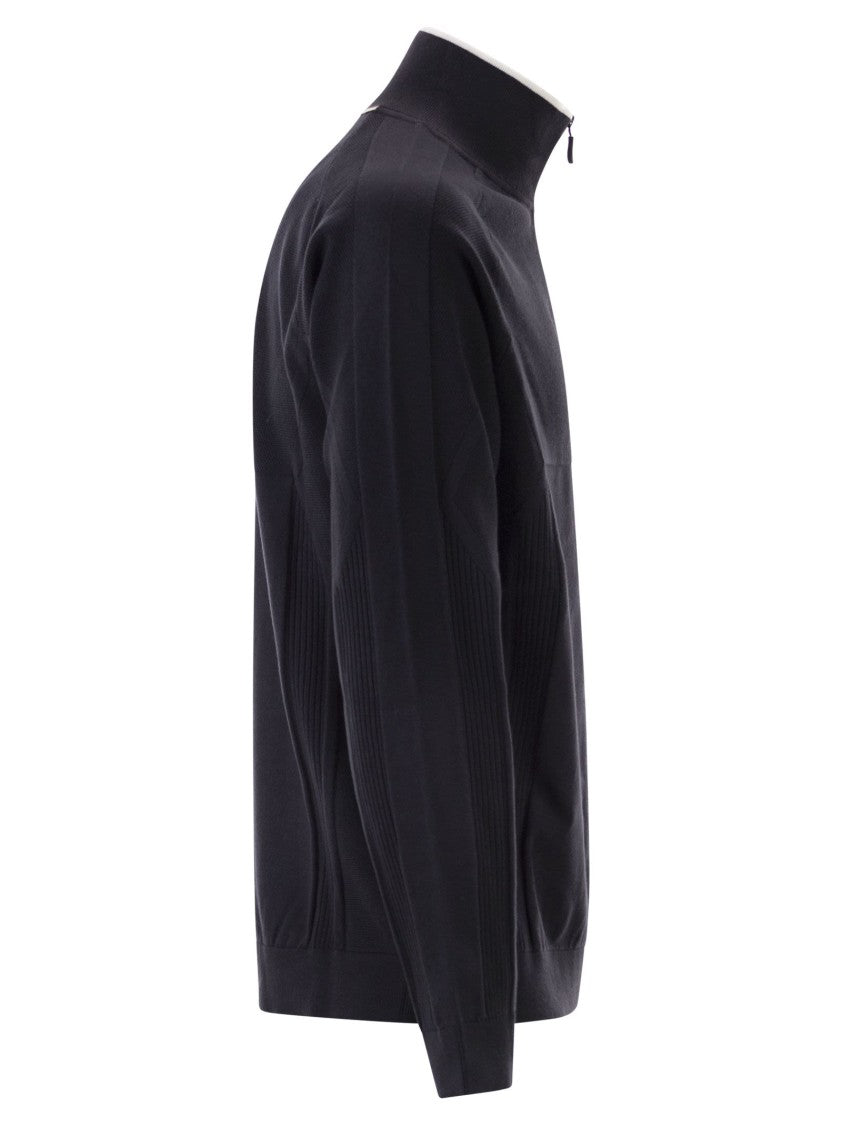 Boss Regular Fit Black Sweater With Technical Knitwork