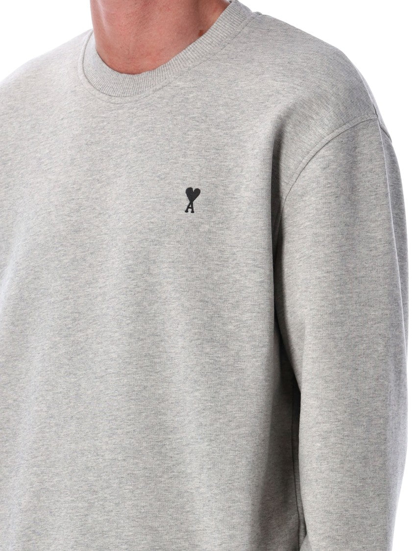 Ami Paris Light Grey Cotton Relaxed-Fit Crewneck Sweatshirt