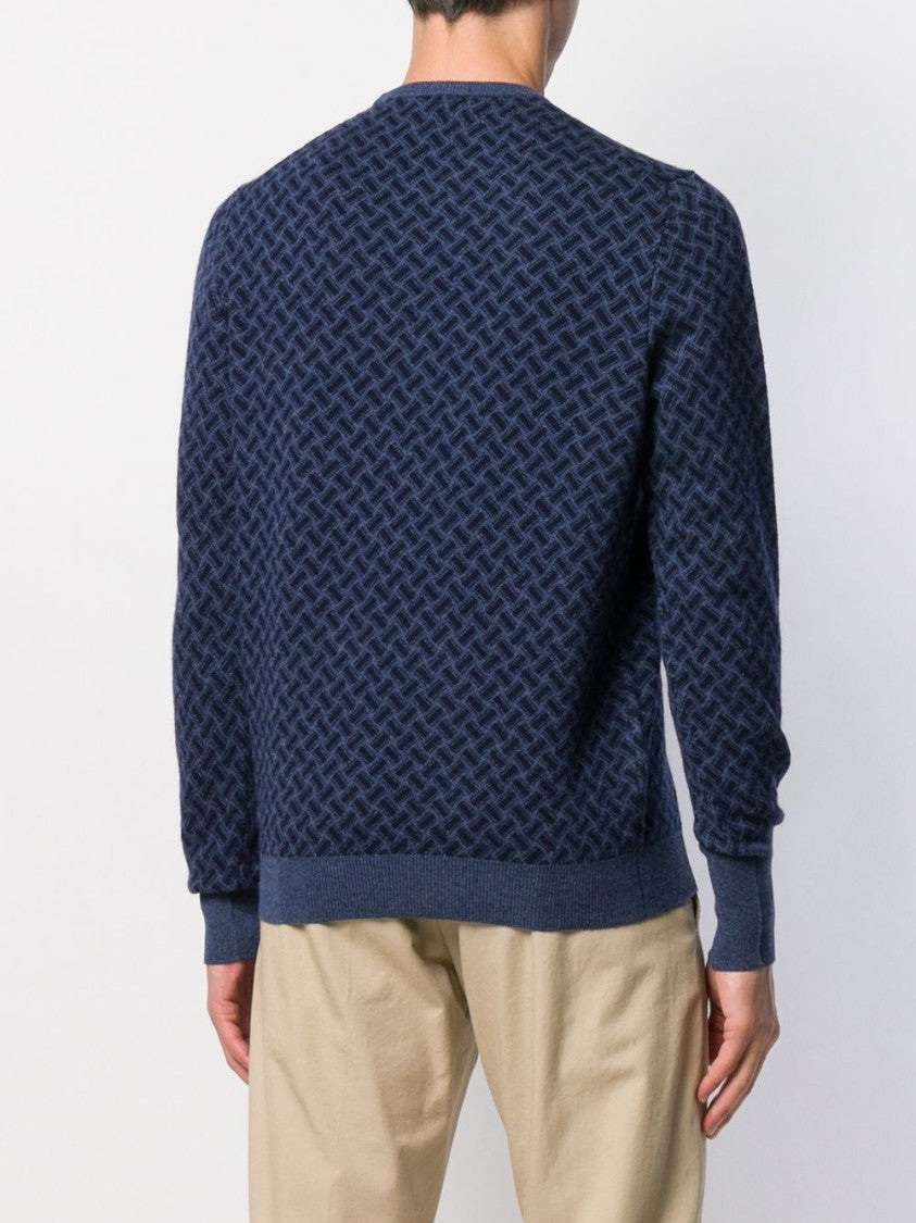 Drumohr Dark Blue Herringbone Knit Sweater