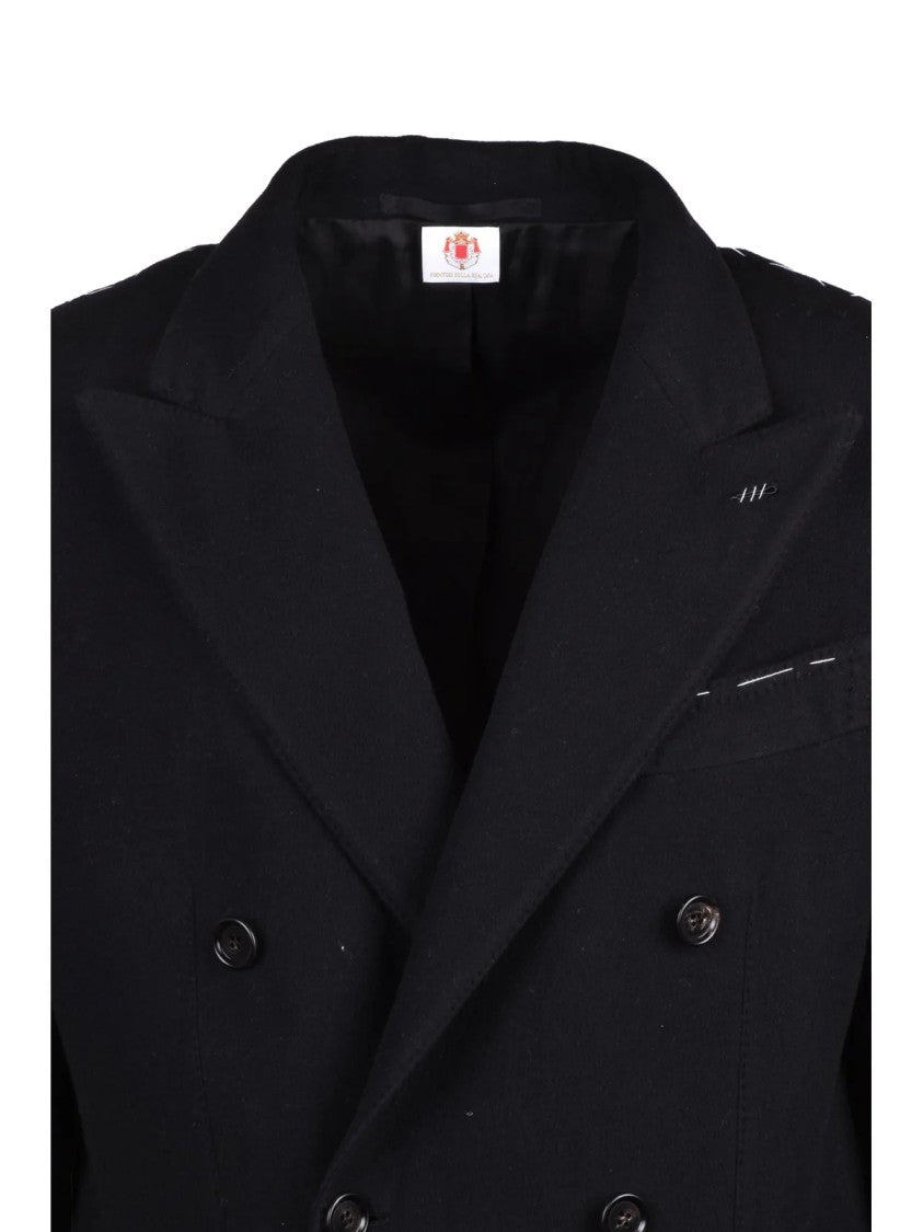 Luigi Borrelli Napoli Black Virgin Wool Double-Breasted Coat
