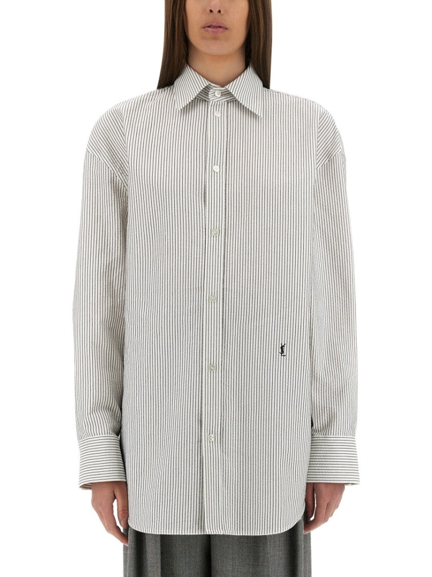 Saint Laurent Vertical Stripe Cotton Shirt With Relaxed Fit