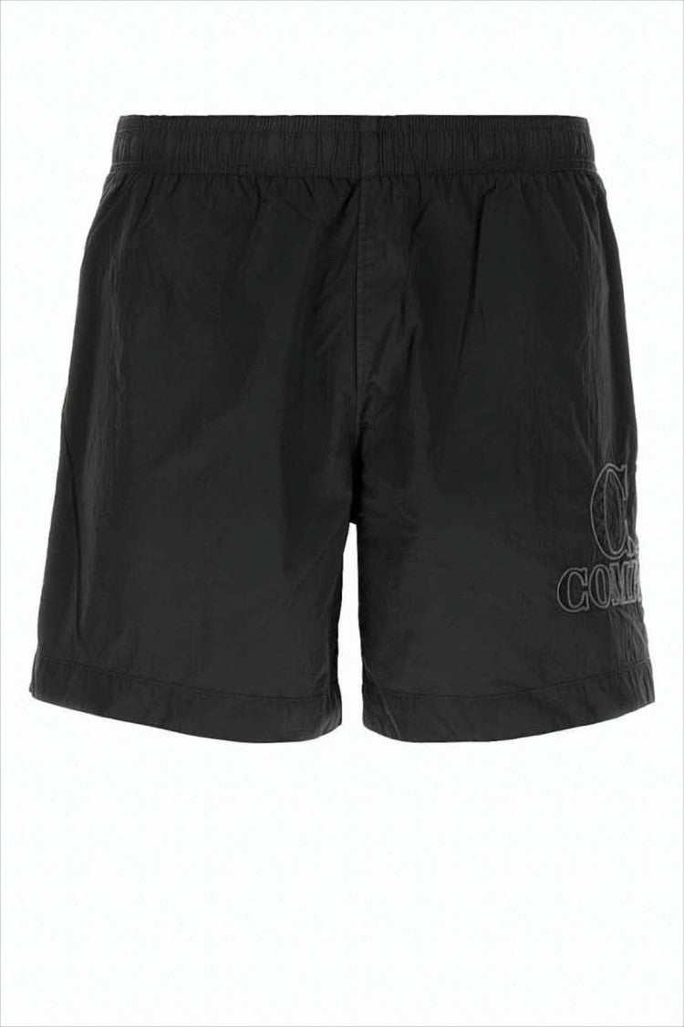 C.P. Company Minimalist Black Swim Shorts With Elastic Waist And Ventilated Pocket