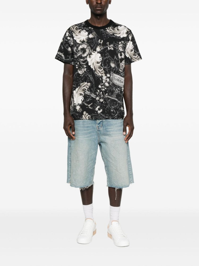 Versace Jeans Couture Baroque-Print Cotton T-Shirt With Classic Crew Neckline