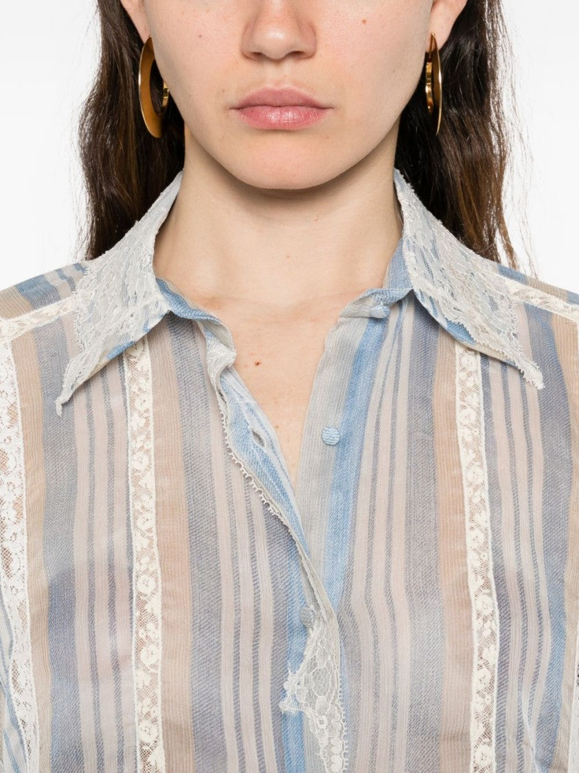 Ermanno Scervino Light Blue Silk Shirt With Lace Trimmings