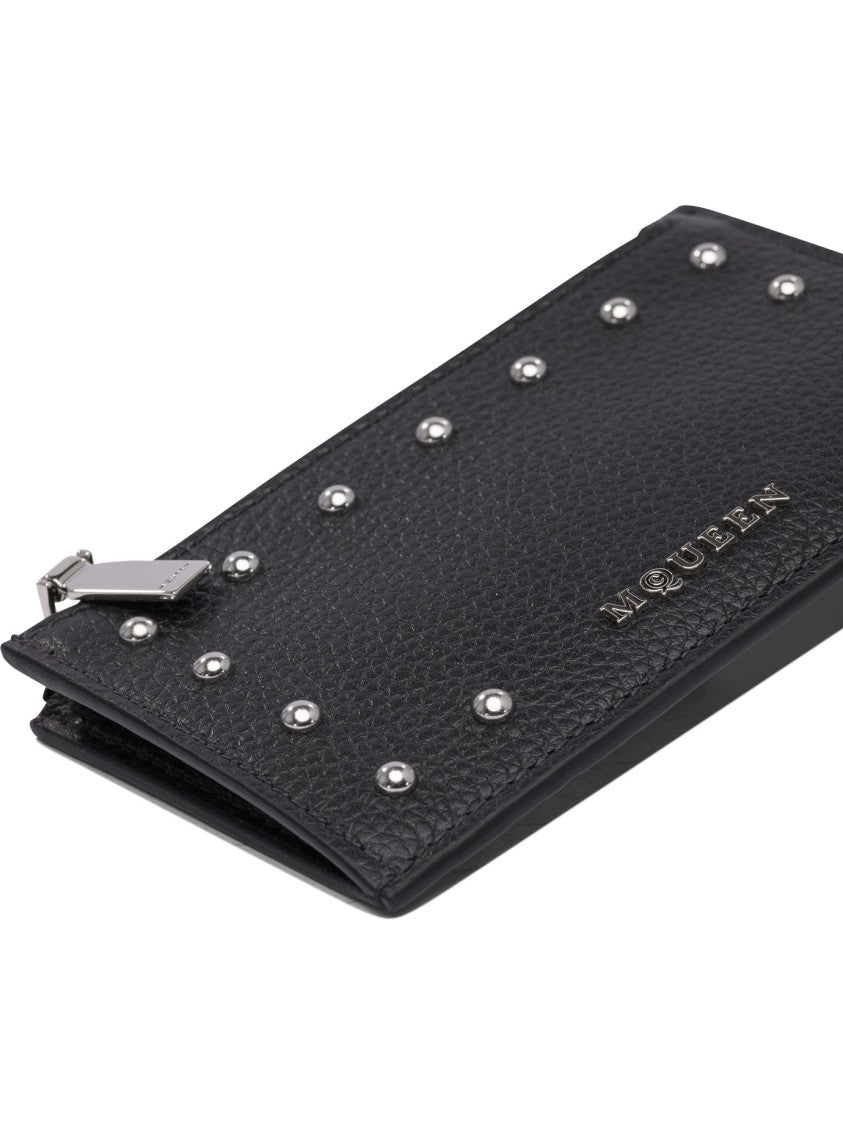 Alexander Mcqueen Textured Leather Wallet With Metallic Studs