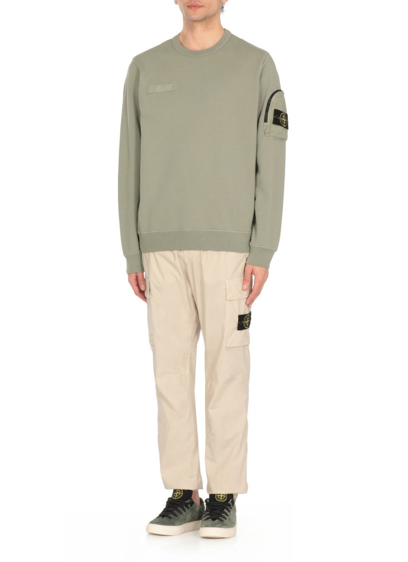 Stone Island Olive Green Long-Sleeve Sweatshirt With Utility Pocket