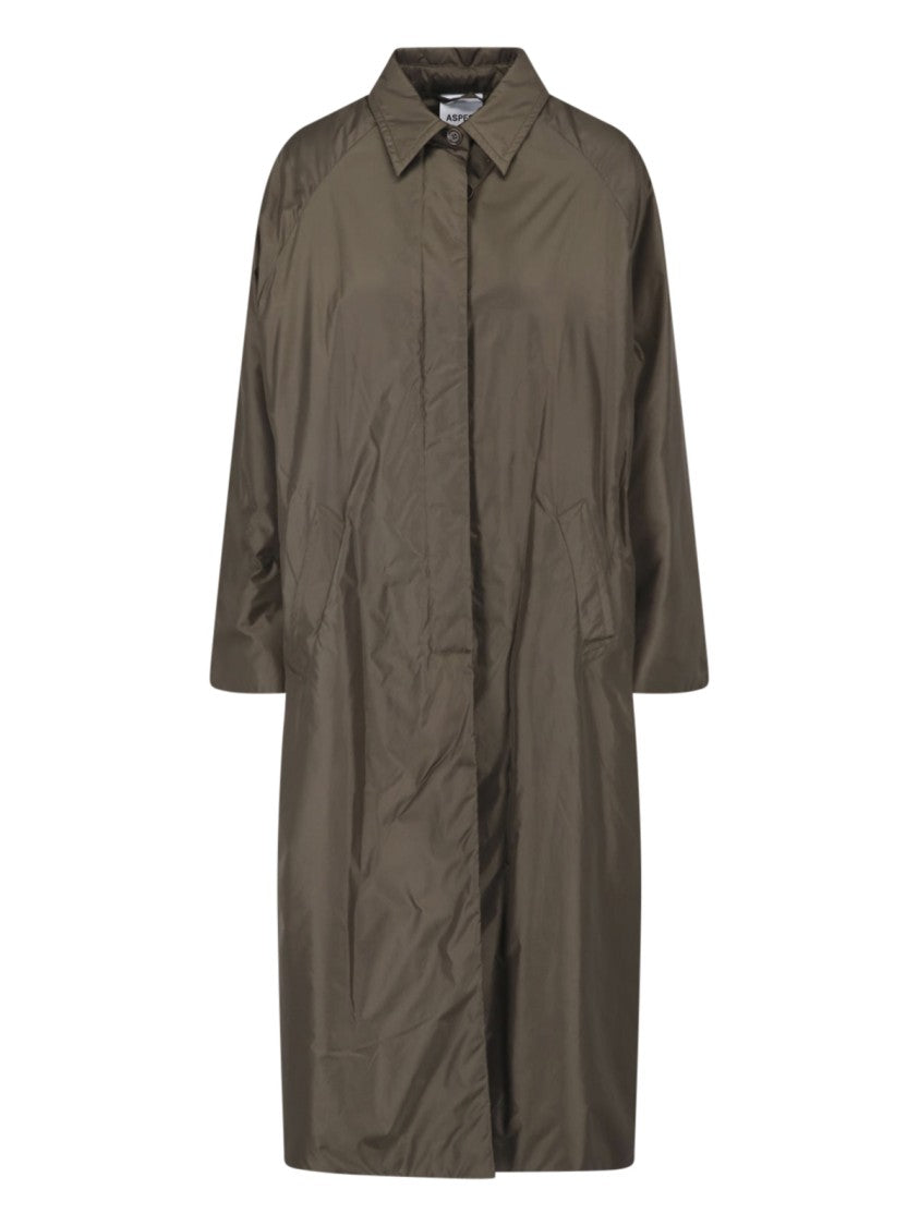 Aspesi Dark Green Nylon Waterproof Trench Coat