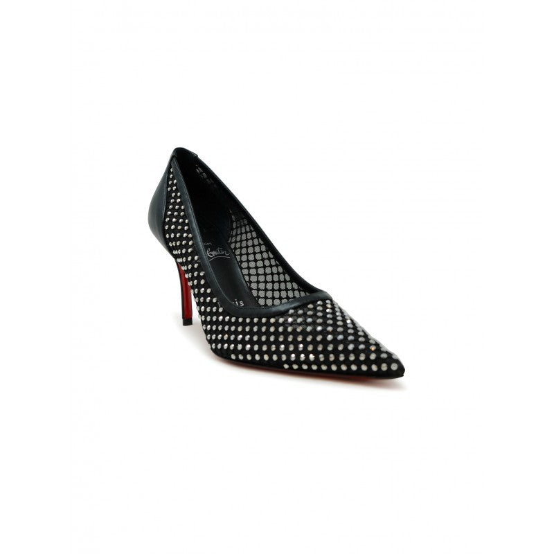 Christian Louboutin Black Strass Mesh Leather Apostropha 80 Pumps