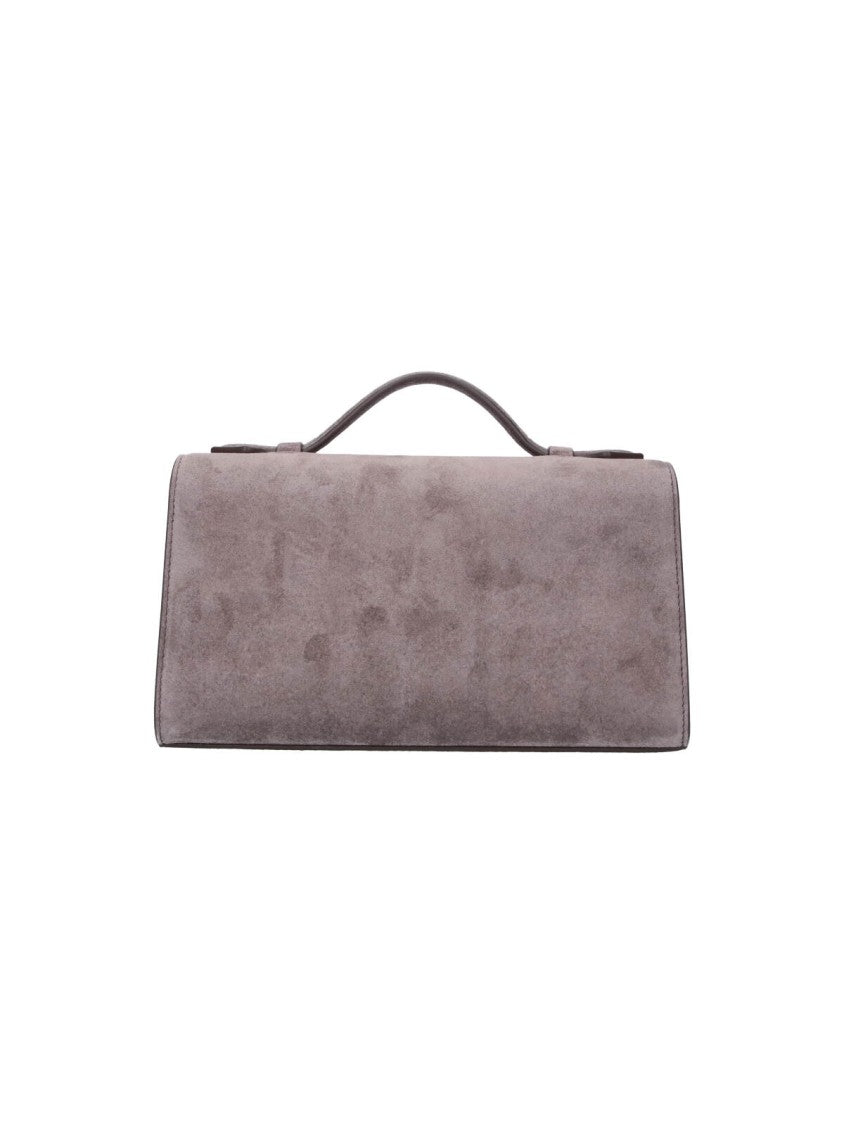 Savette Grey Symmetry Turn-Lock Top-Handle Suede Clutch