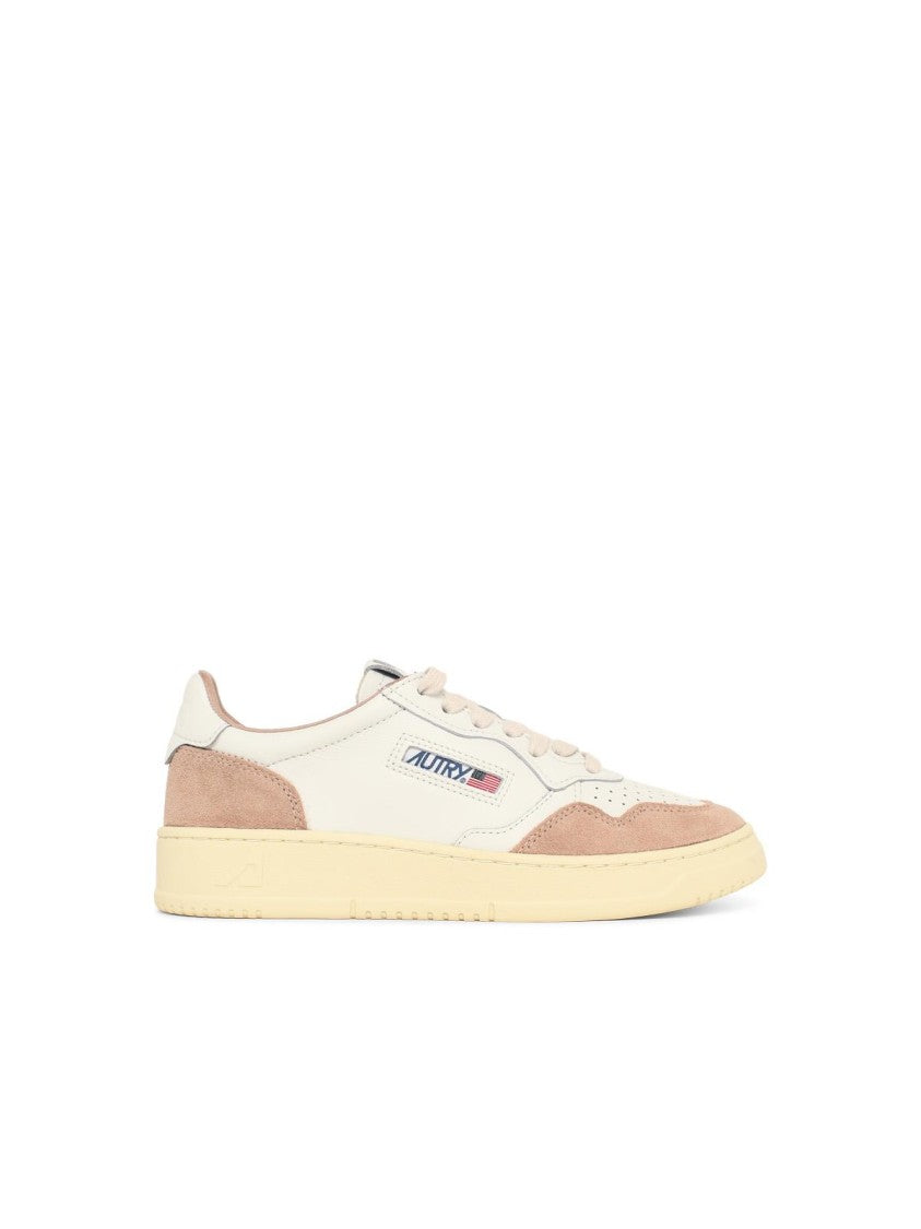 Autry 'Medalist Low' White Leather Sneakers With Nude