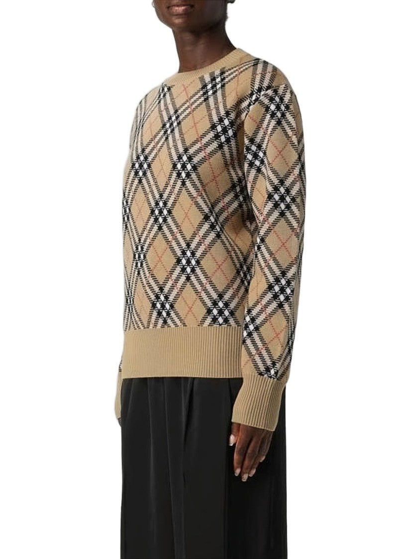 Burberry Plaid Knit Sweater With Ribbed Cuffs