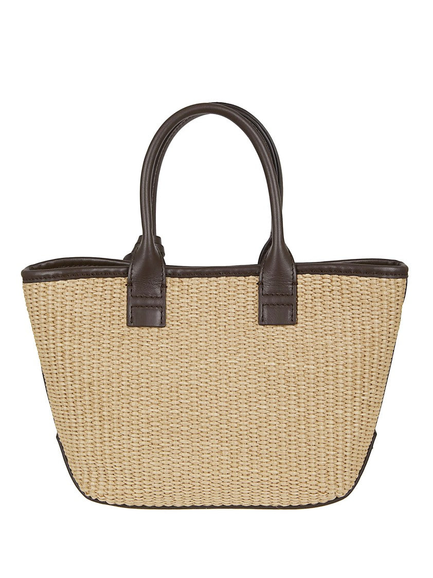 Hogan Mini Raffia Shopping Tote With Leather Accents