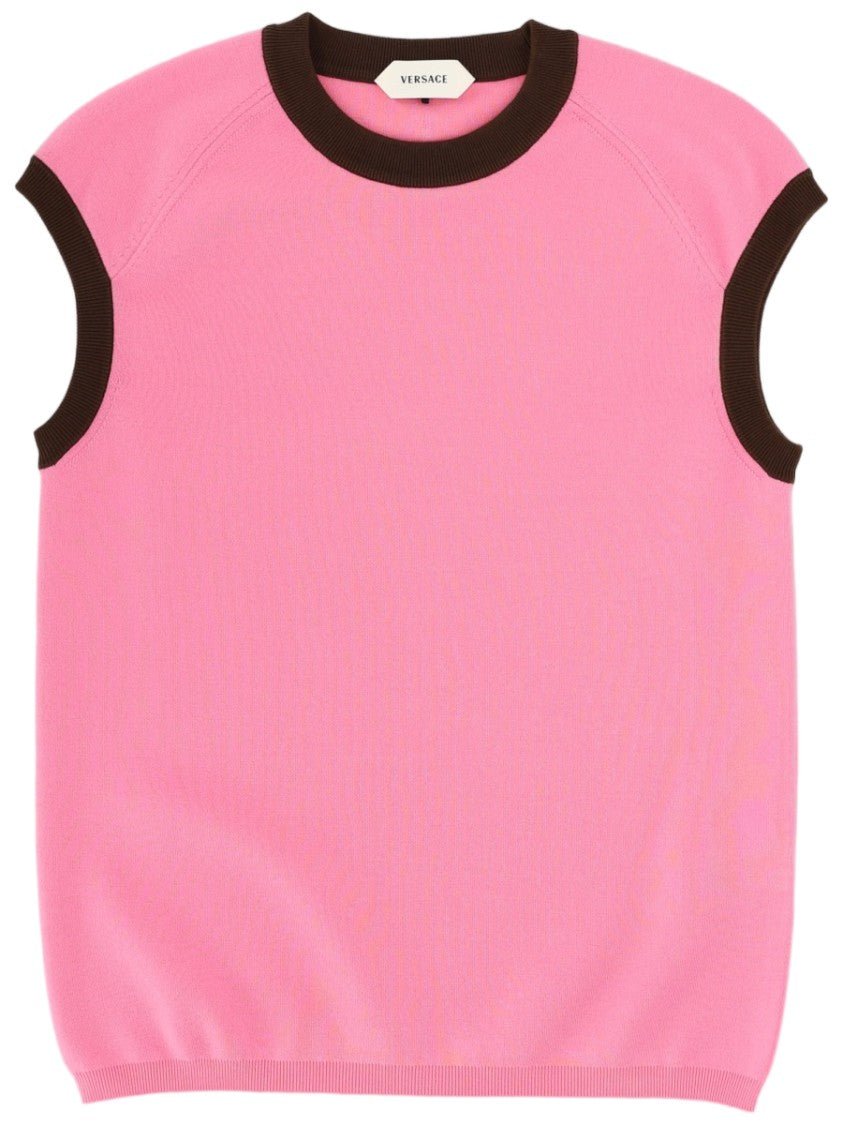 Versace Pink Ribbed Hem Upper Back Top