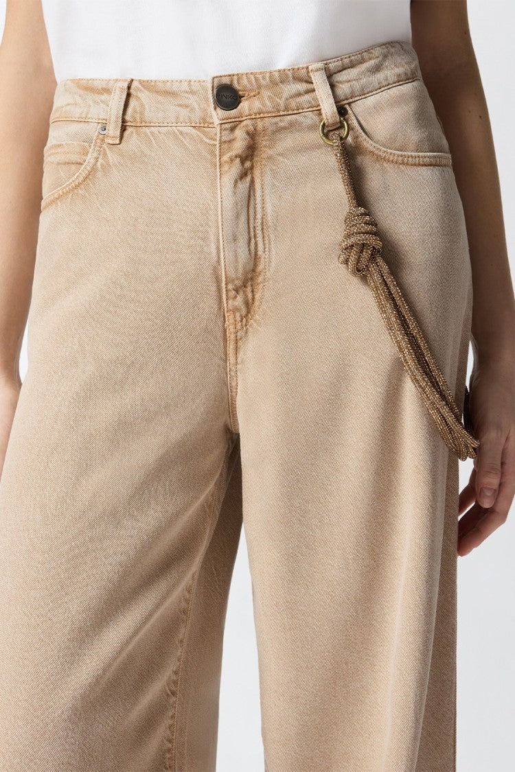 Pinko Beige Lauryn Jewel Rope-Chain Waist Lyocell-Blend Wide-Leg Jeans