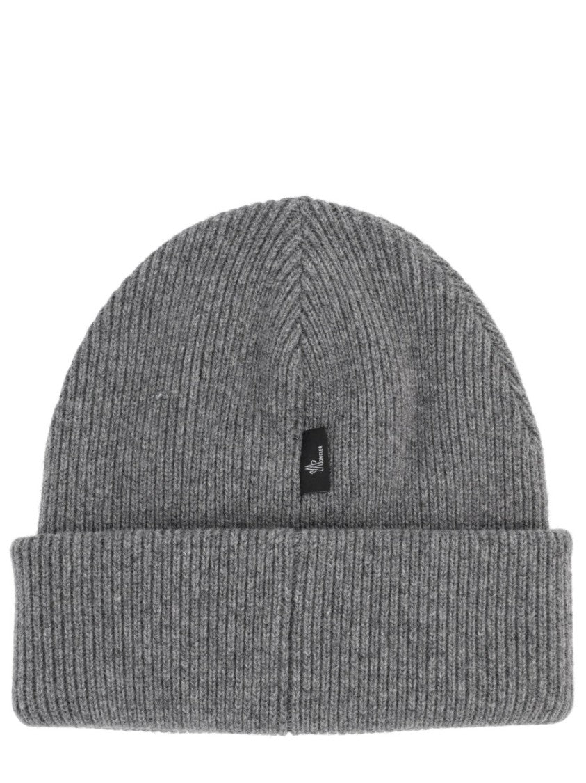 Moncler Grenoble Grey Wool Ribbed Knit Hat