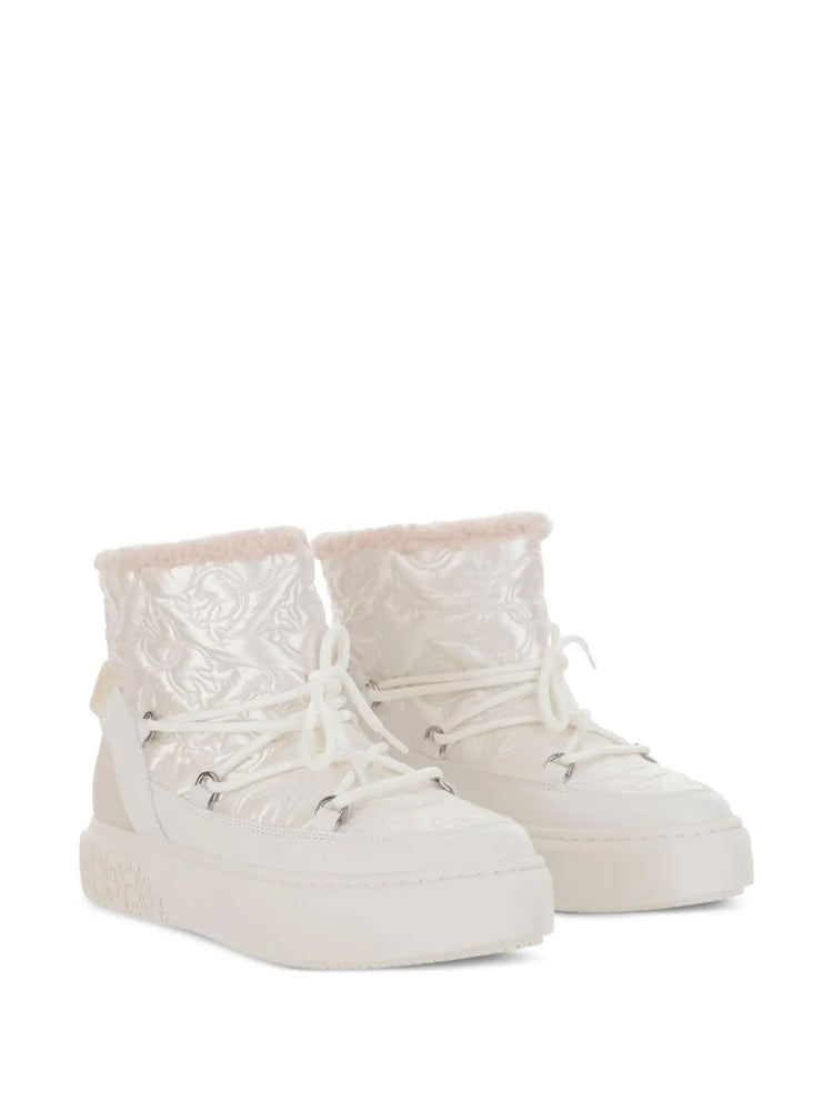 Pinko Beige Yoko 19 Quilted Monogram Ankle Boots