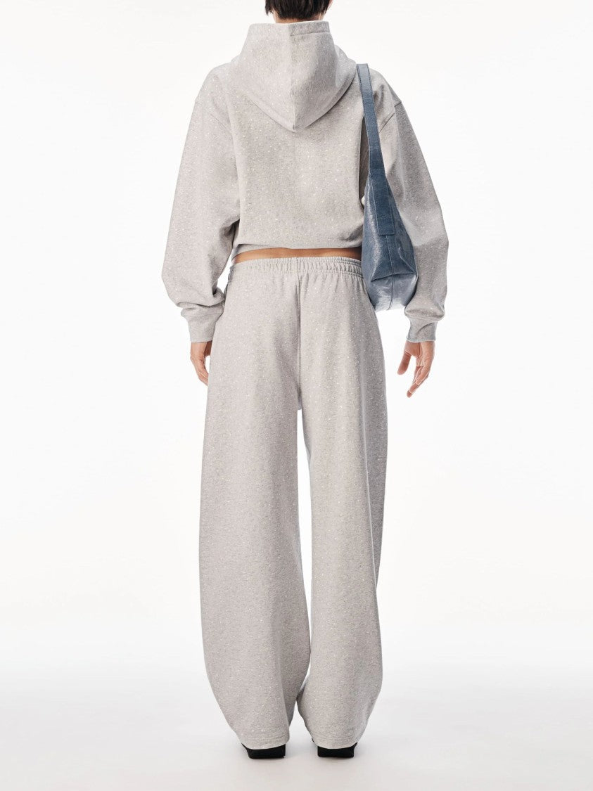 Alexander Wang Grey Crystal Logo Cropped Cotton Hoodie Sweatshirt