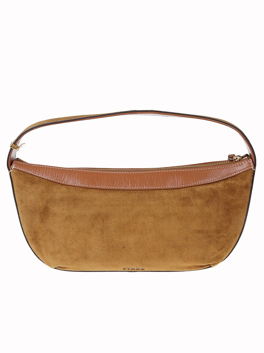 Staud Demy Curved Brown Leather Shoulder Bag