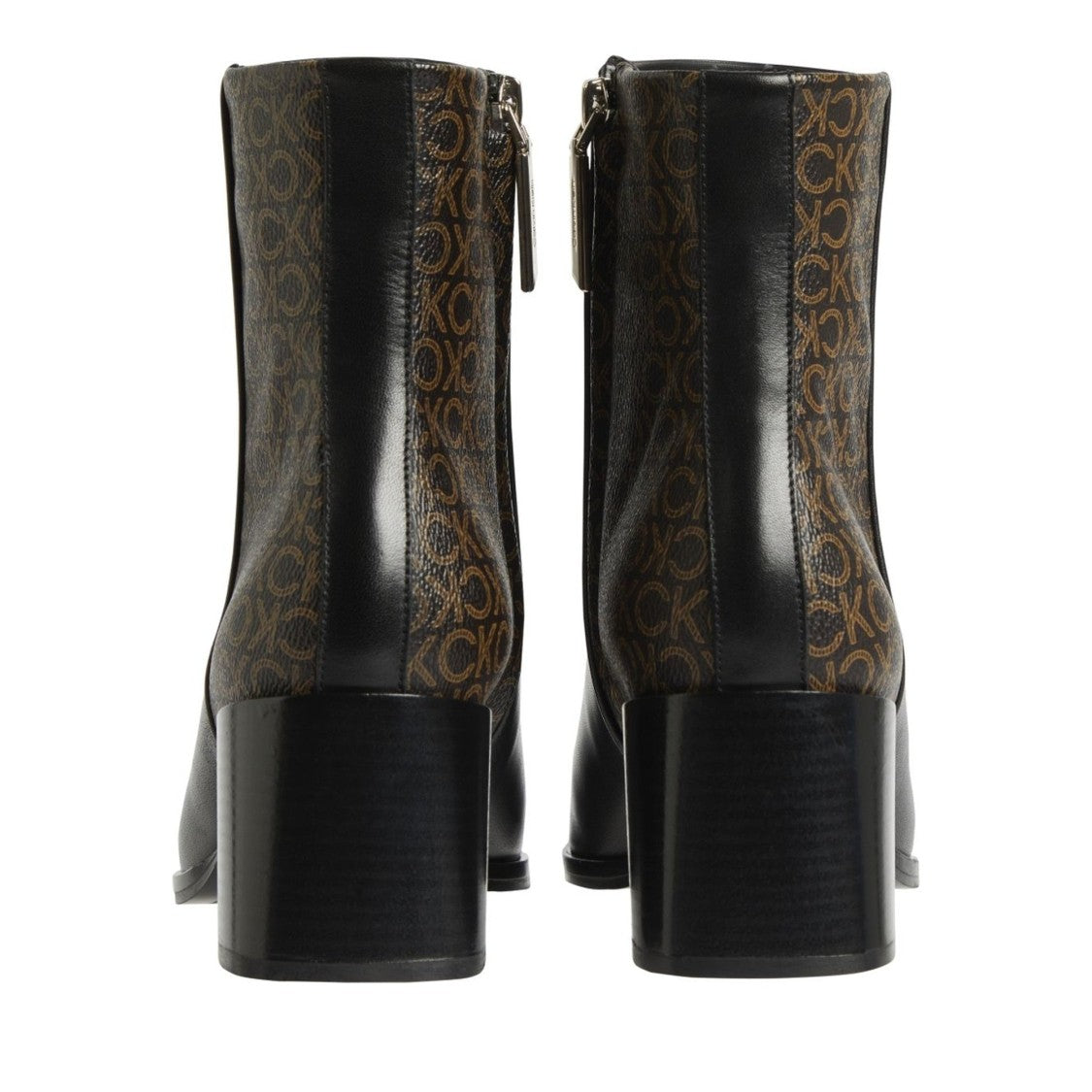 Calvin Klein Almond Black Logo-Patterned Leather Ankle Boots