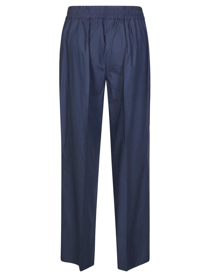Parosh Solid Blue Drawstring Wide Leg Pants