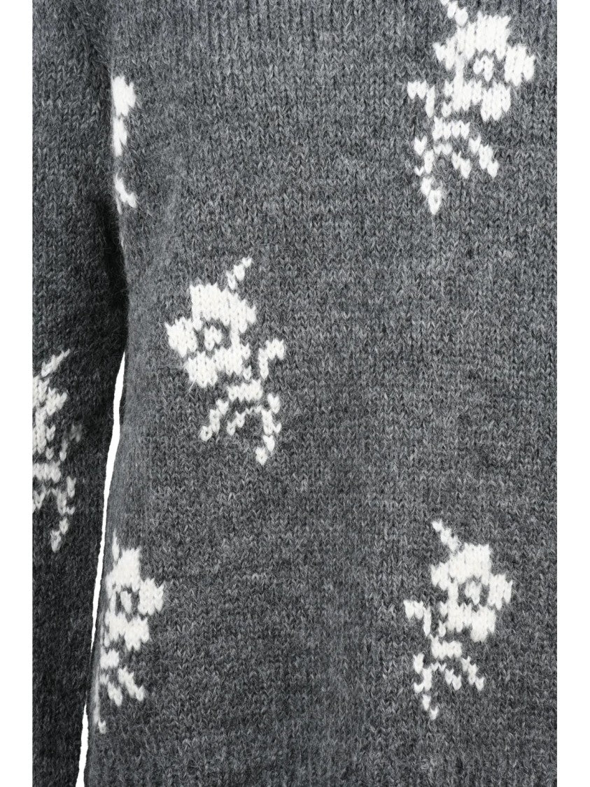 Jil Sander Floral-Embroidered Crewneck Sweater In Medium Grey
