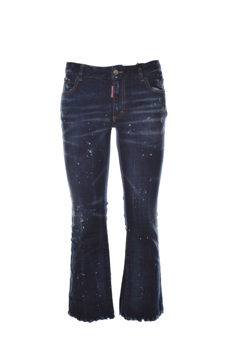 Dsquared2 Dark Blue Cotton Bell Bottom Crop Jeans