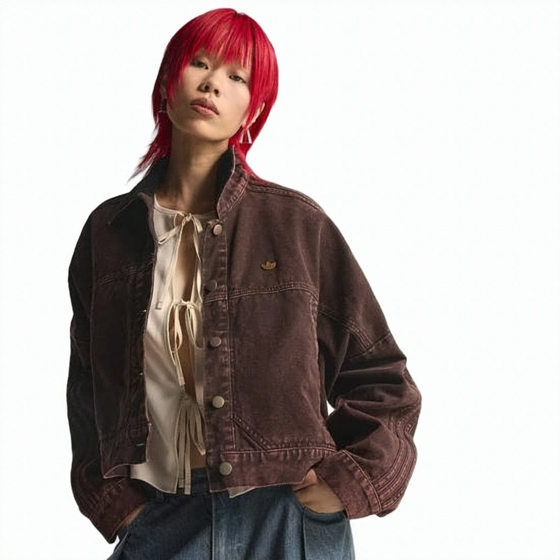 Adidas Cropped Brown Jacket With Contrasting Collar