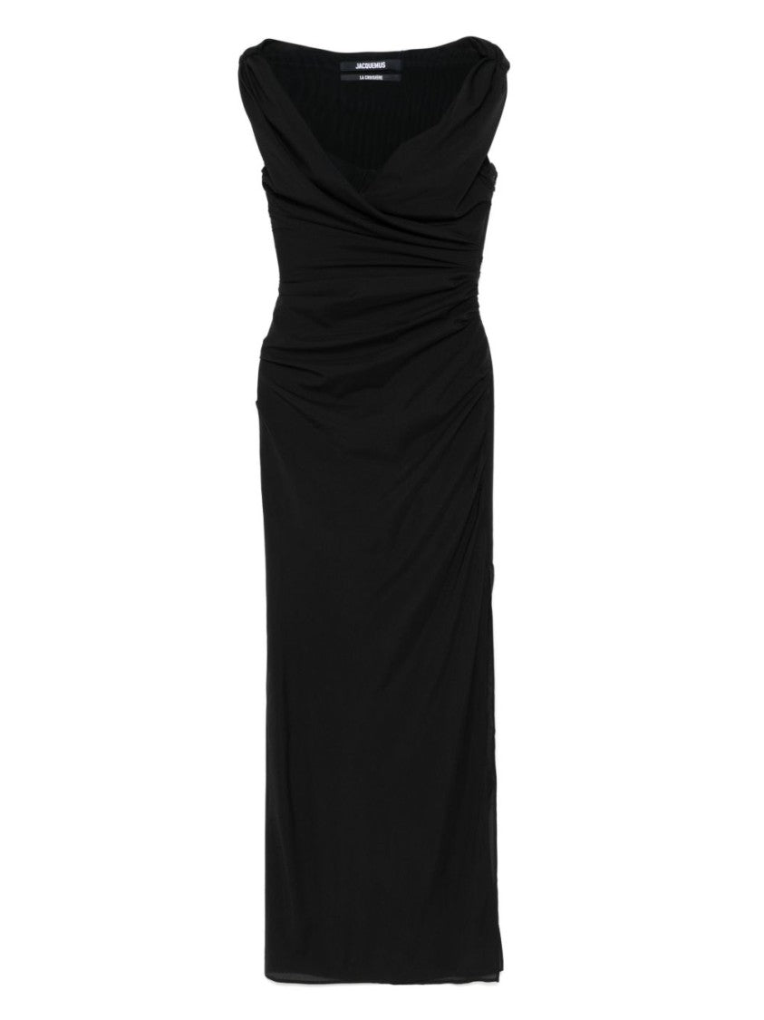Jacquemus Black Underwire Ruched Sweetheart Neck Dress