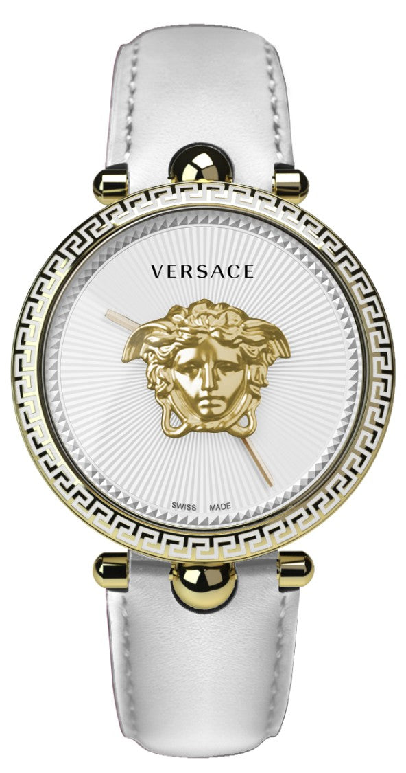 Versace Palazzo Empire Quartz Watch With Gold-Tone Stainless Steel And White Leather Strap