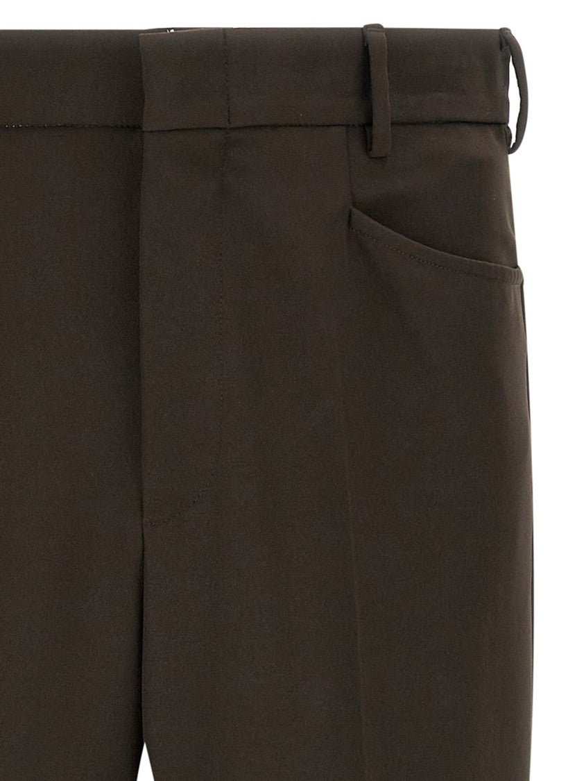 Second/Layer Fluid Fabric Brown Trousers With Stretched Pleat And Functional Pockets