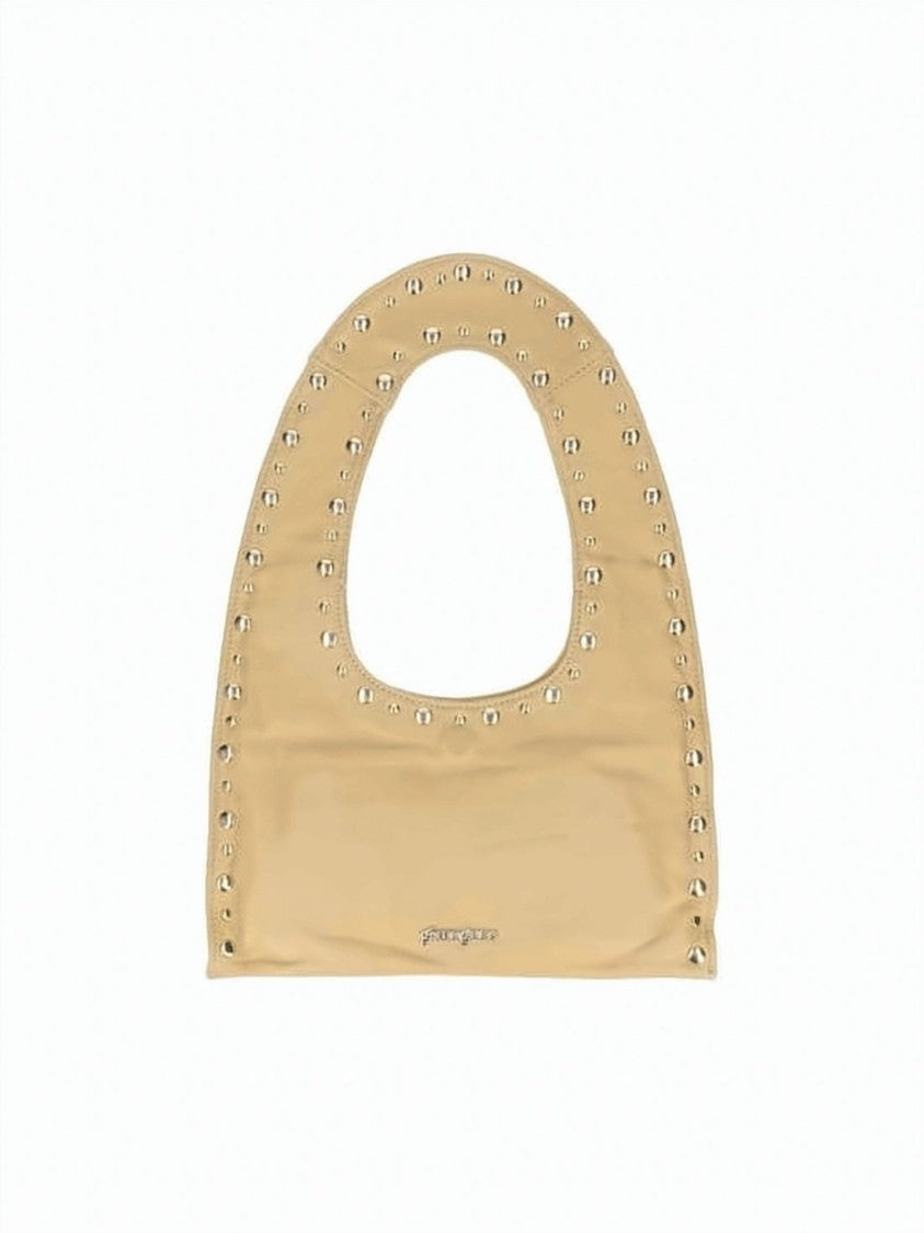 Gimaguas Rounded Rectangular Leather Shoulder Bag With Metallic Accents