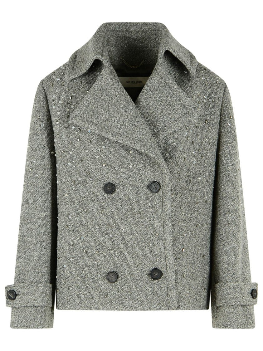 Golden Goose Grey Virgin Wool Short Trench Coat