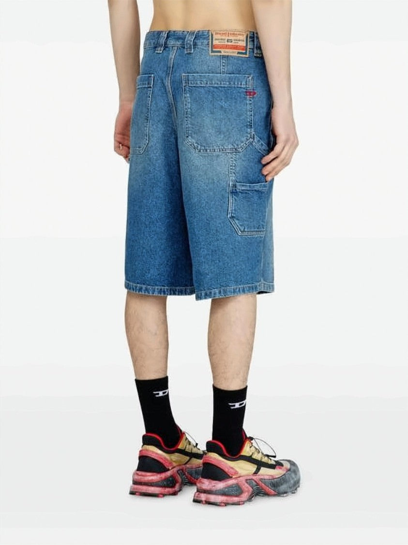 Diesel Blue D-Livery-W-Short Cotton Denim Shorts