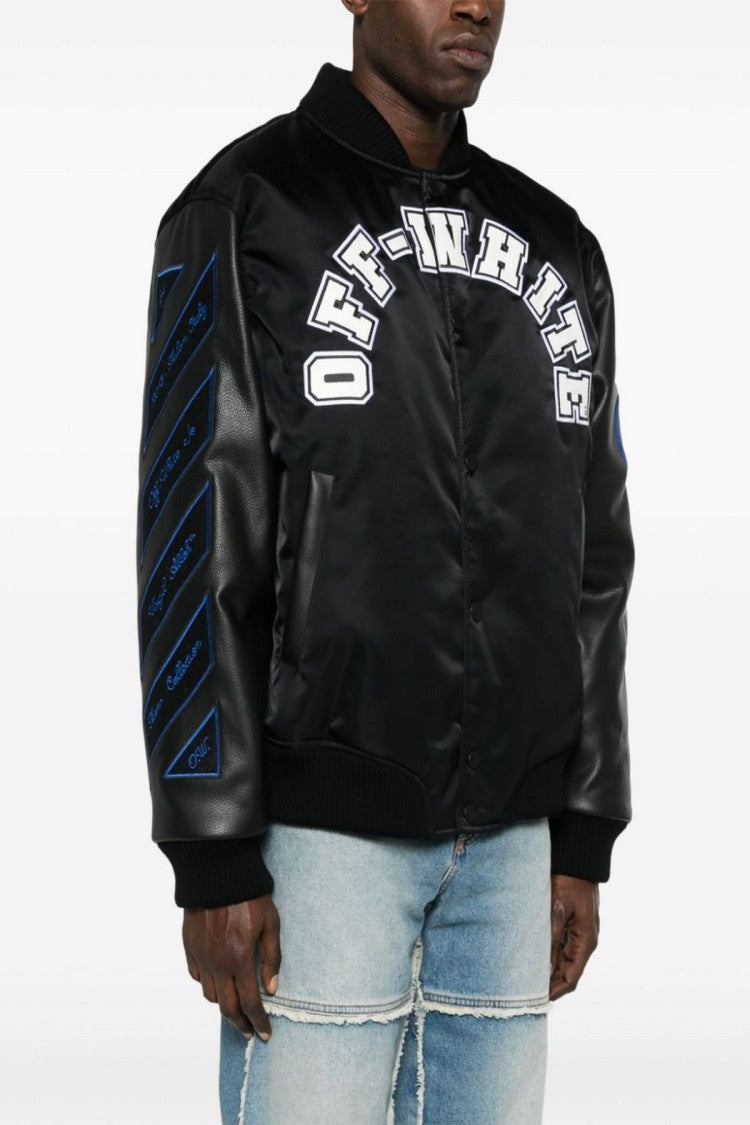 Off-White Black Baseball Varsity Leather Bomber Jacket