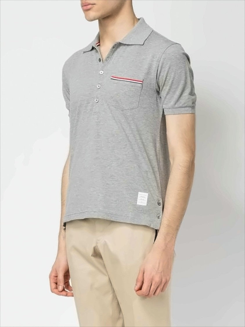 Thom Browne Classic Grey Polo Shirt With Tricolor Accents