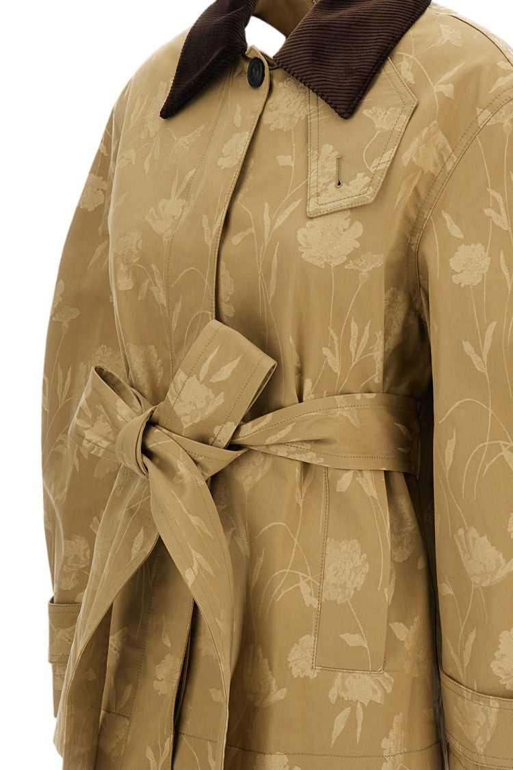 Erdem Poppy Design Cotton Jacquard Oversize Jacket With Curved Sleeves