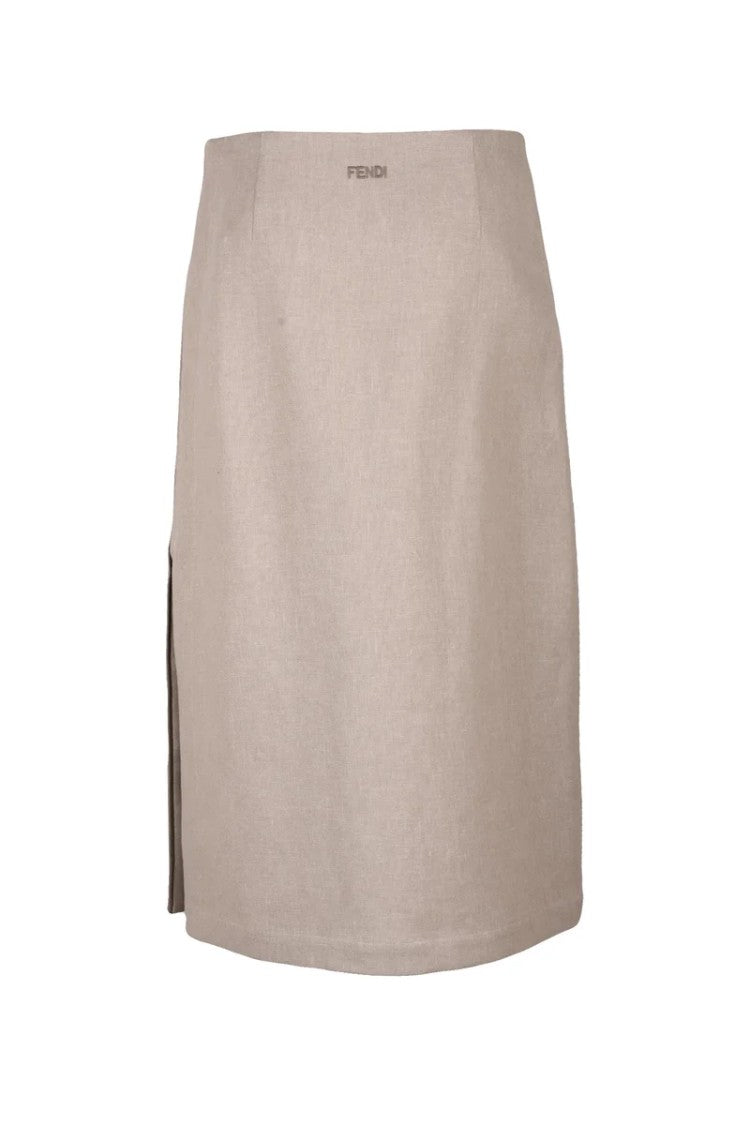 Fendi Anfora Linen Midi Skirt - Beige