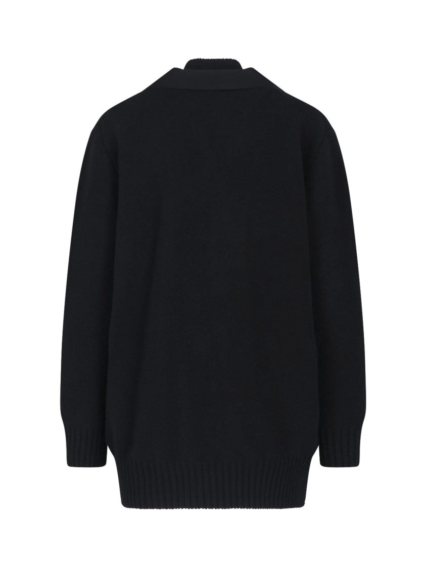 Sacai Black Wool Flannel Blazer-Style Cardigan With Nylon Sleeve Details