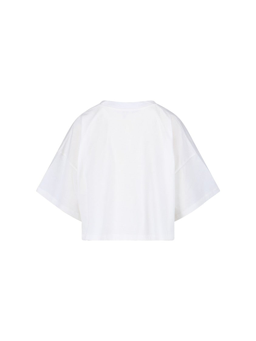 Chloé Cropped White Boxy Top With Peach Graphic Text