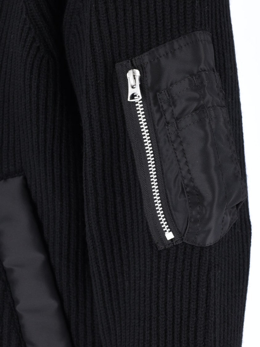 Sacai Black Wool Zip-Through Knit