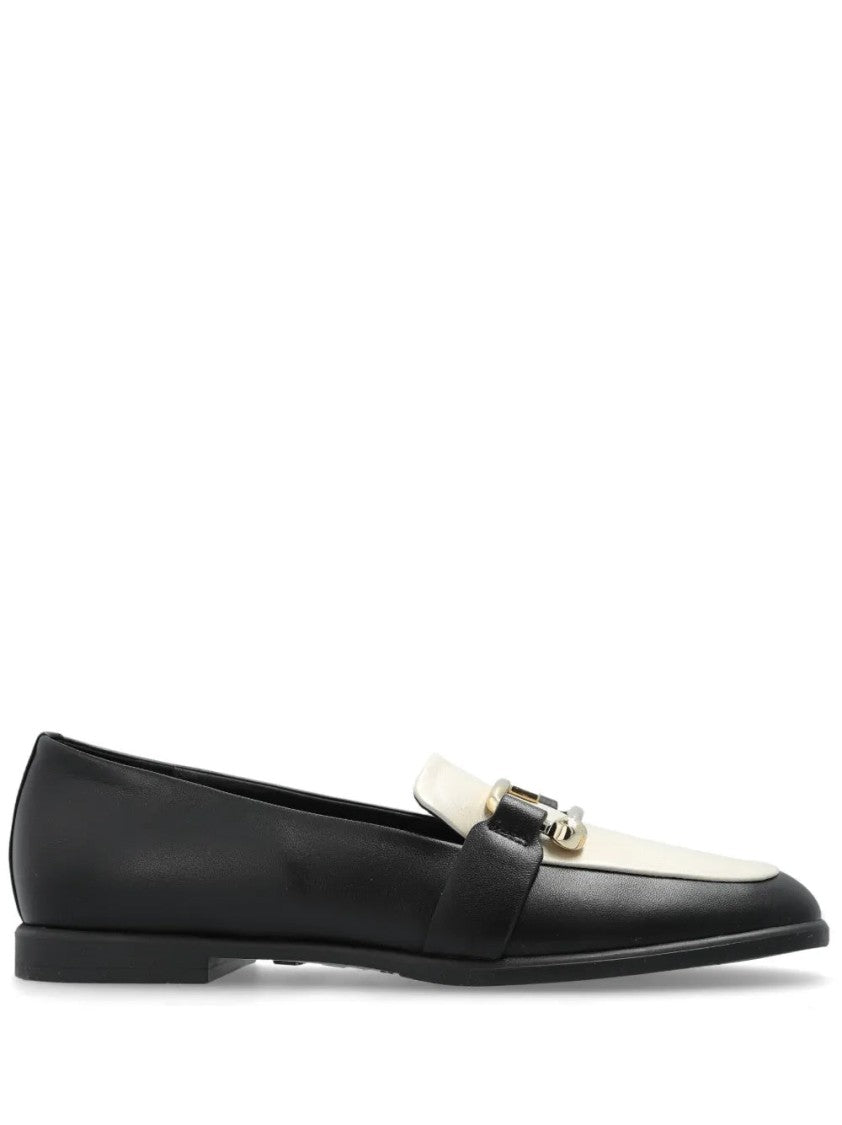 Furla Black Leather Loafers With Buckle Detail