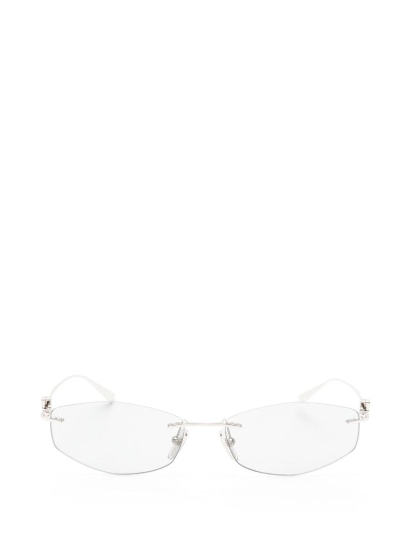 Balenciaga Minimalist Rimless Silver Sunglasses With Rectangular Lenses