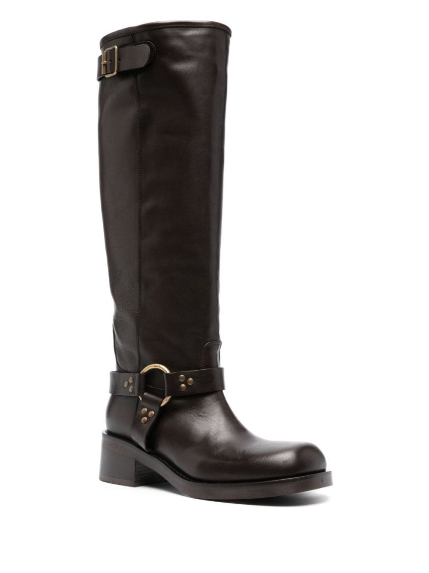 Parosh Mid-Calf Boots With Smooth Finish And Block Heel