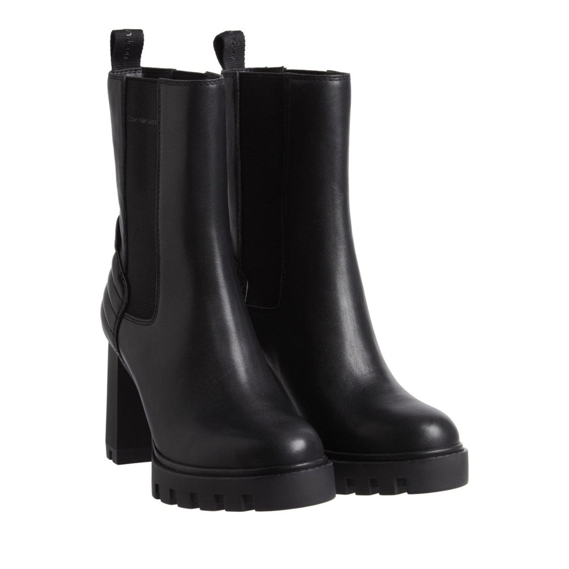 Calvin Klein Jeans Black Quilted High Block Heel Leather Chelsea Boots