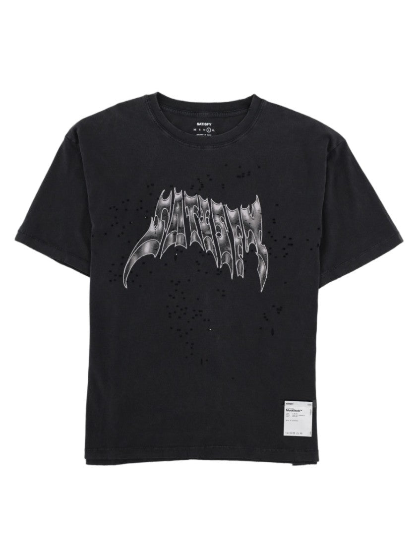 Satisfy Black Graphic Logo Boxy Fit Cotton T-Shirt