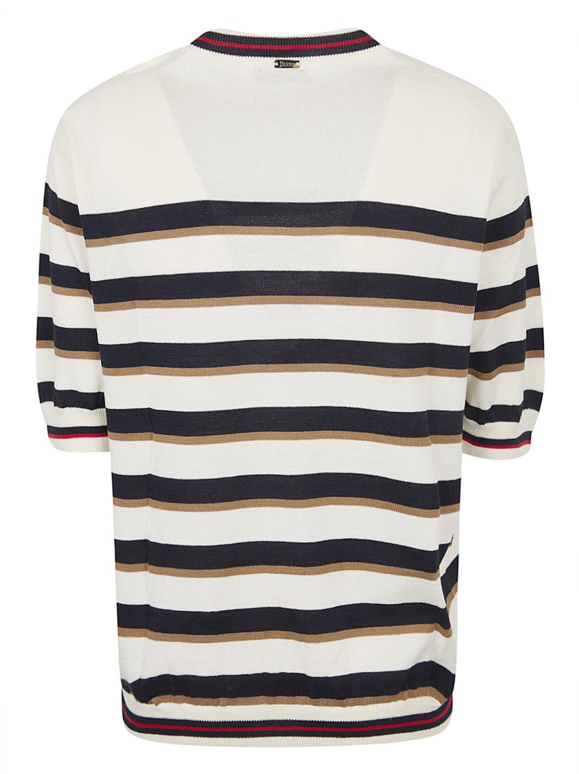 Herno Short-Sleeved Knit Top With Horizontal Stripes