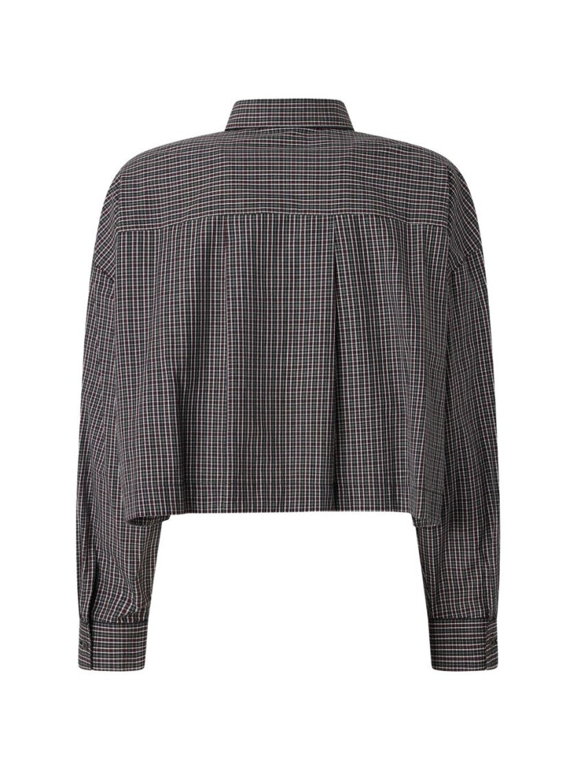 Pinko Black Cropped Checkered Tie Detail Shirt