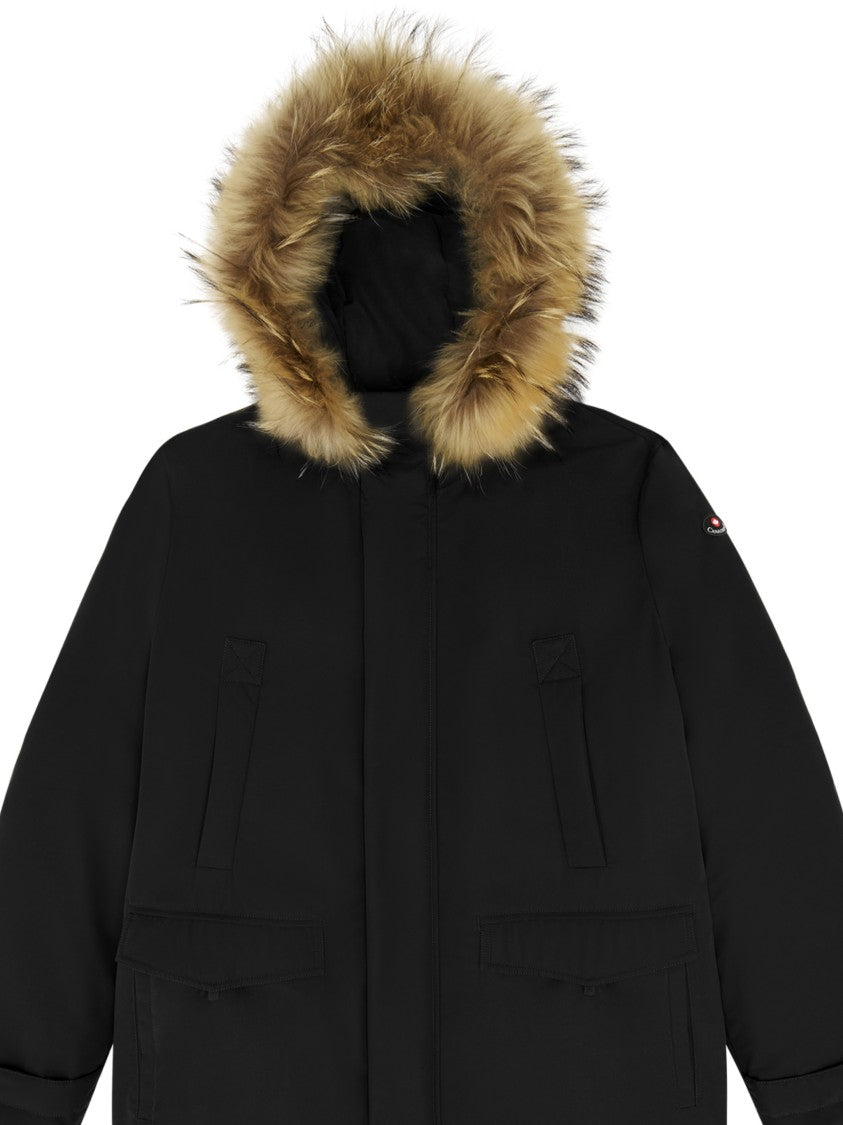 Canadiens Black Winter Parka With Faux Fur Hood And Practical Design
