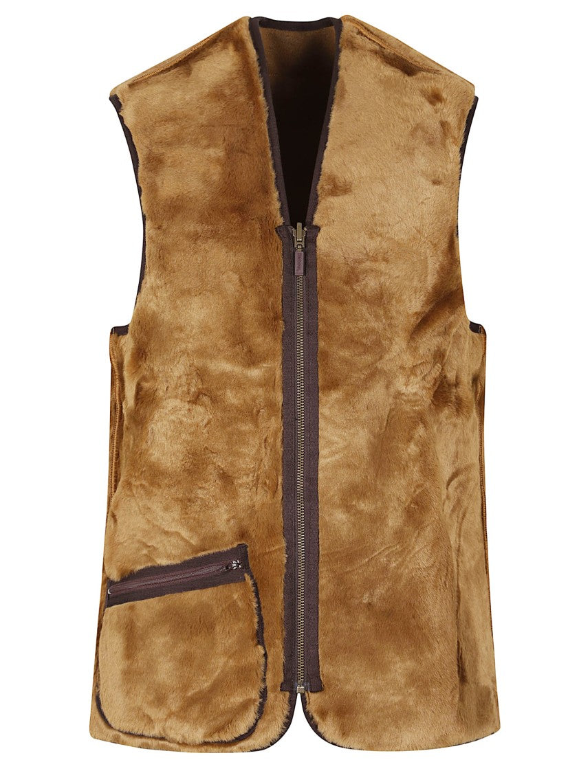 Barbour Beige Fleece Vest With Zippered Pockets And Side Vents