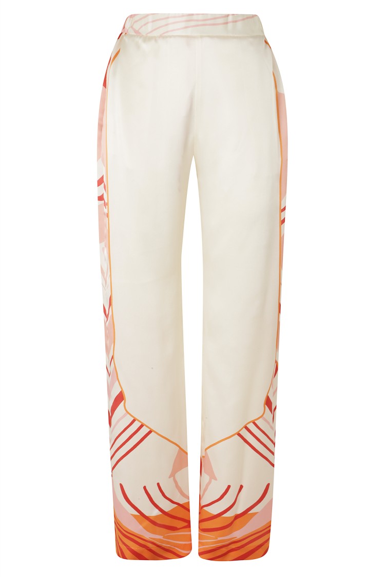 Raquel Diniz Ivory Sofia Printed Silk Wide-Leg Pants